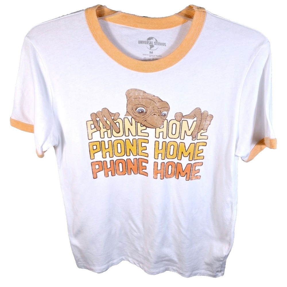 Universal Studios ET Phone Home Ringer T Shirt Medium White Orange Bioworld